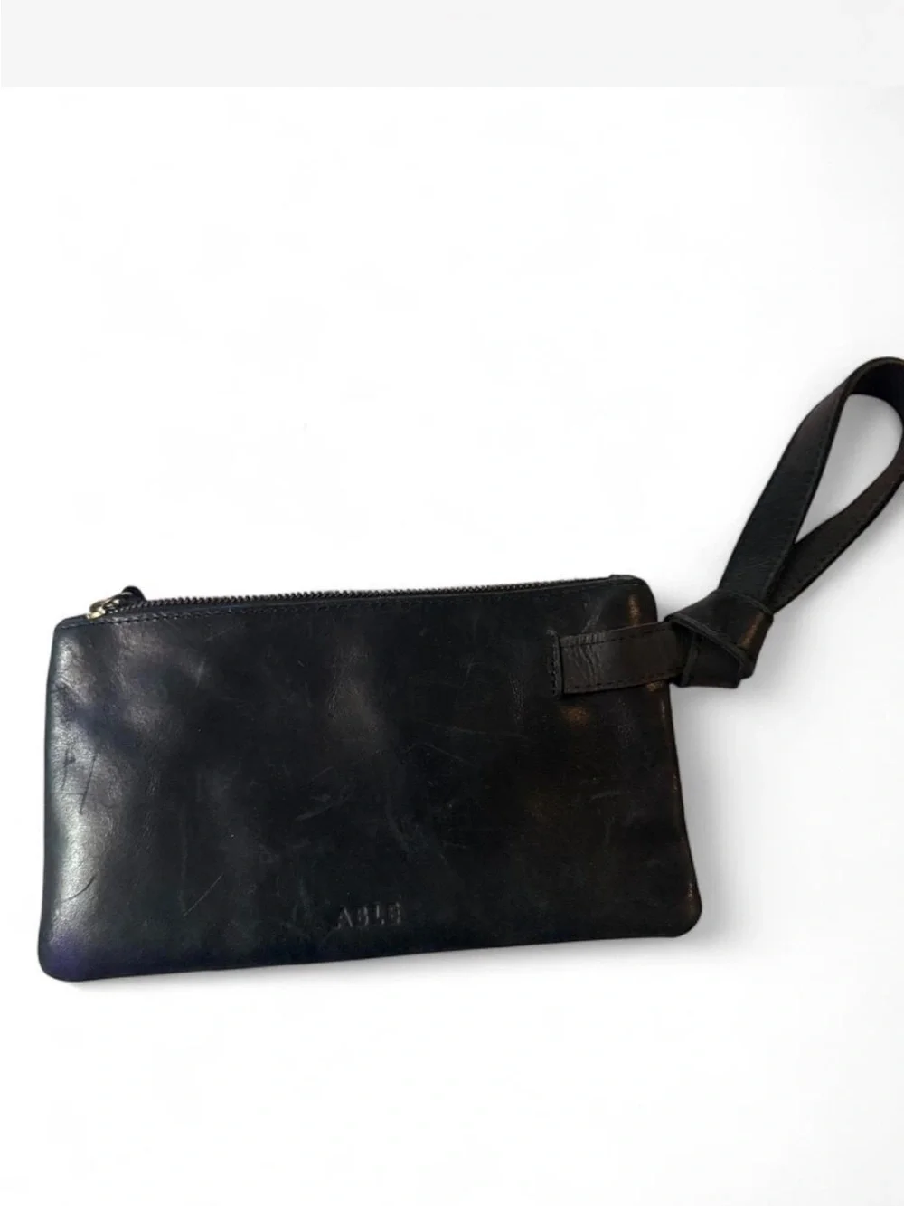 Black Leather Wrist Strap Able Brand Wallet with A Handle